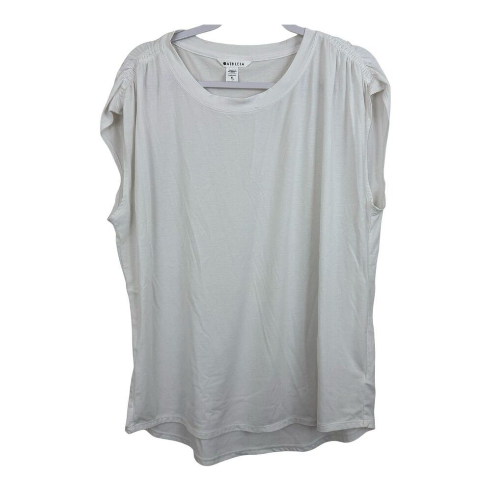 Athleta Top Get Away Sz XL White Oversized Work Out Casual Cinched Shoulders